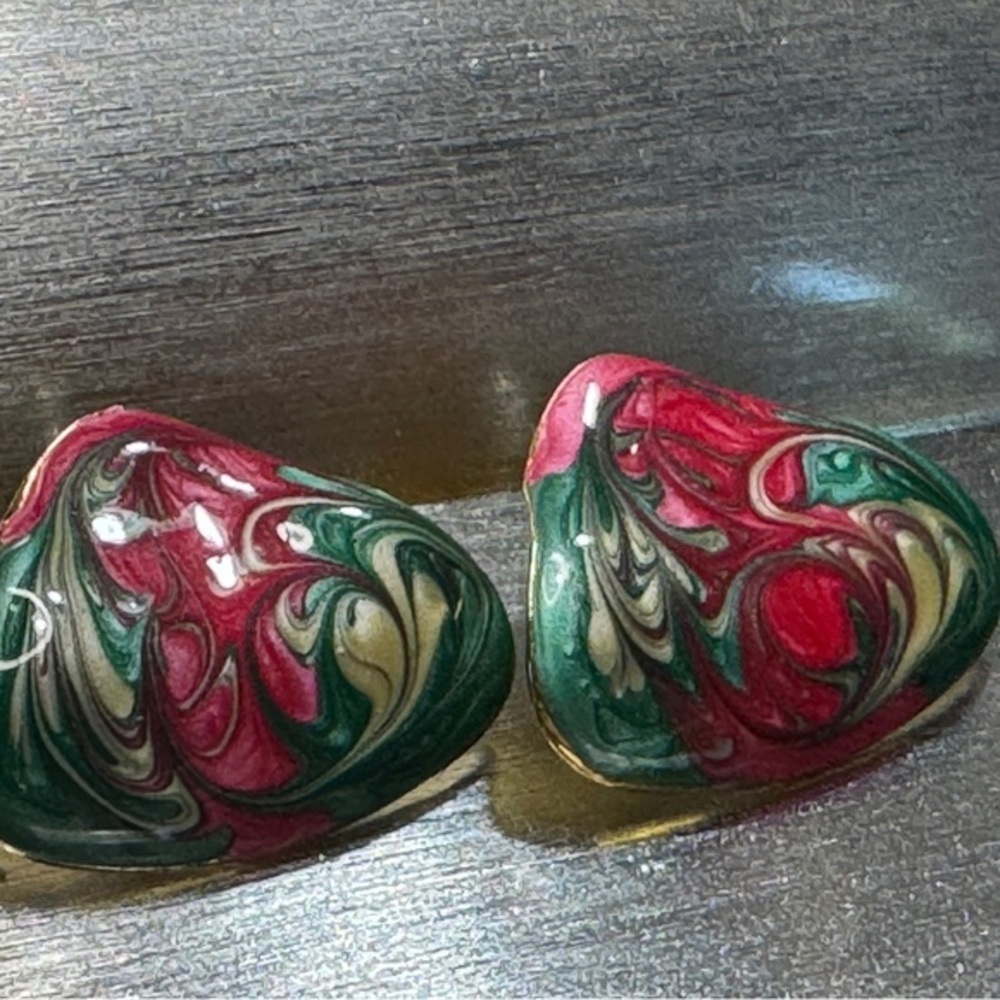 Sophia’s Holiday Swirls | Vintage Clip-On Earrings | Red Green Gold | Retro Bold